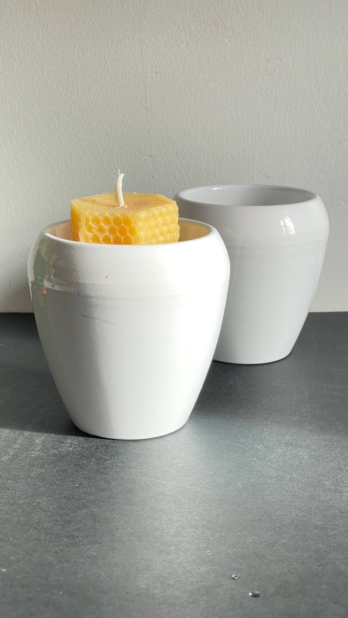 Pair of White Ceramic Candle Holders