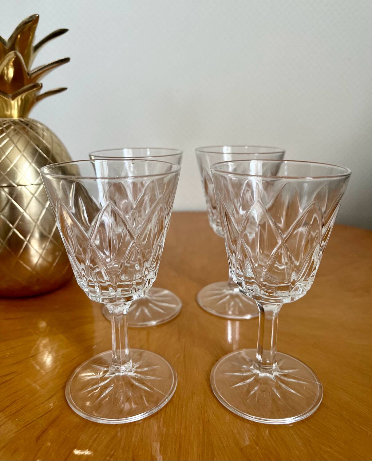 Lot de 4 verres Arlequin en verre de cristal de Reims 1950