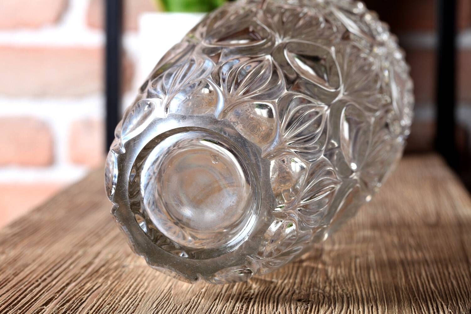 Vintage Clear Heavy Glass Vase by Rudolfova Huť / Czech Republic / 1960s