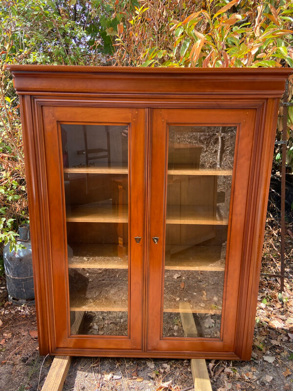 Vitrine/bibliothèque en bois massif années 70