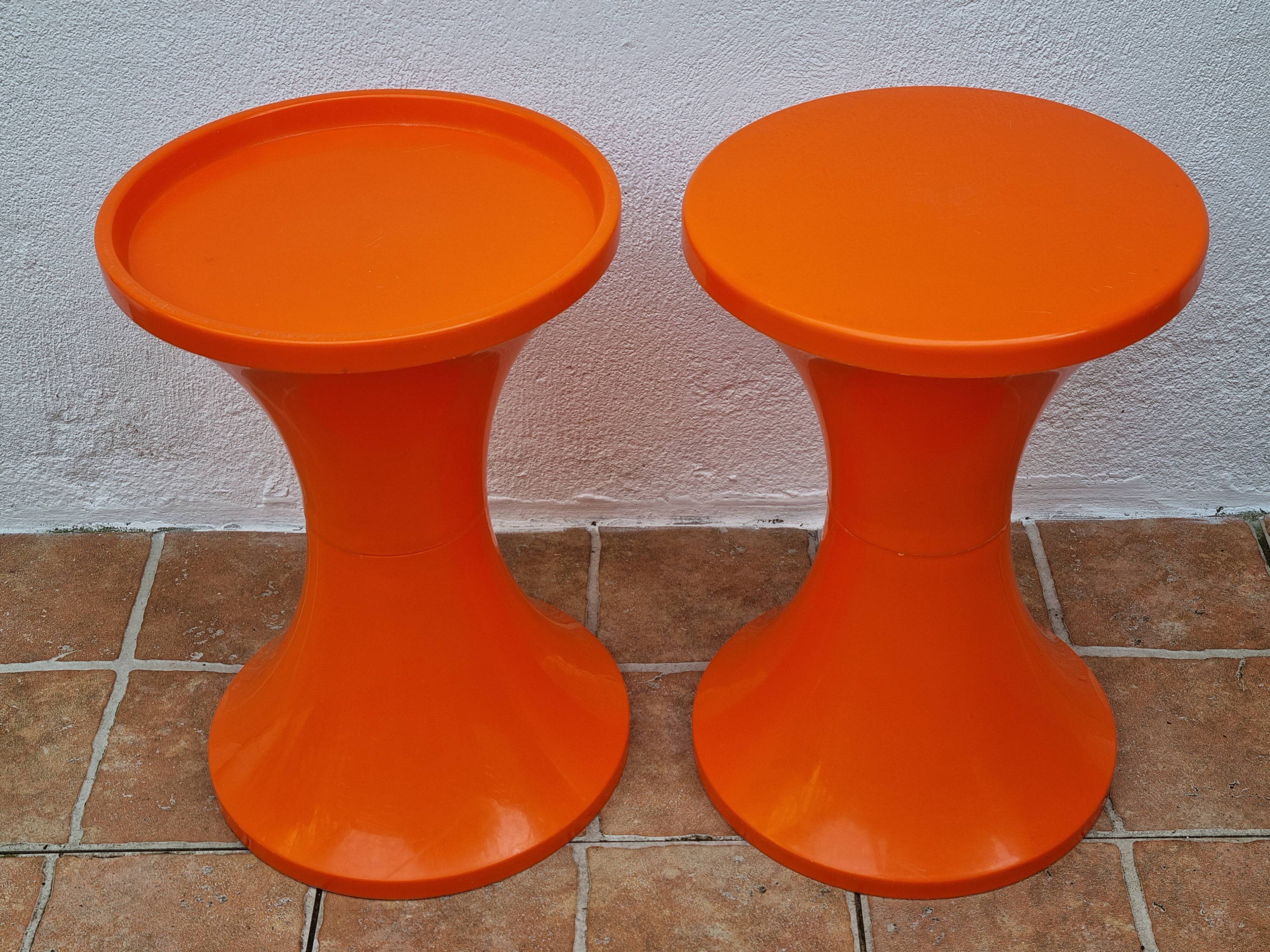Vintage Side Table and Stool by Henry Massonnet, Orange, 1970s