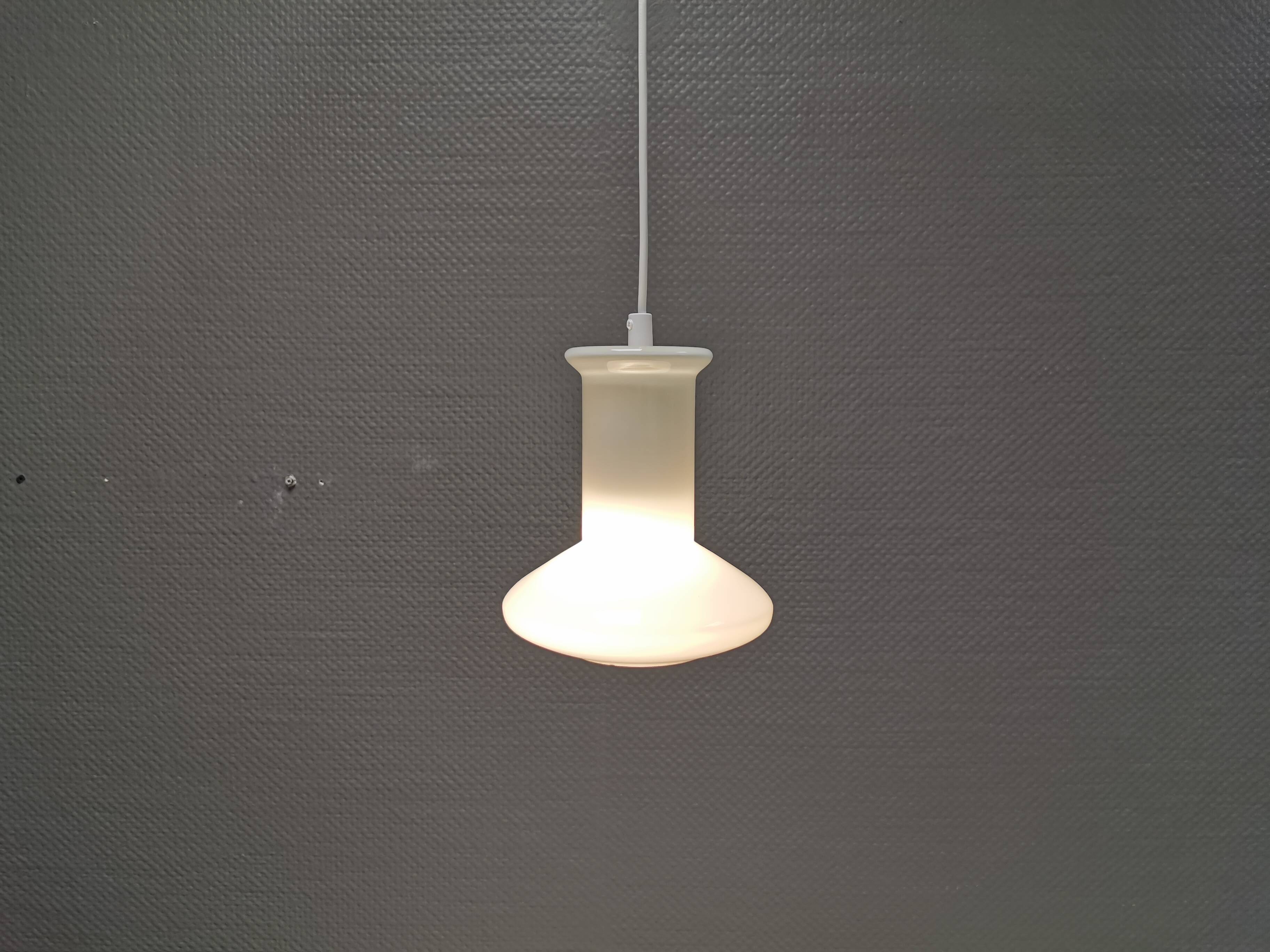 Double layered opal glass lamp, produced at Holmegaard Glassworks for Lyskaer Lighting, Denmark 70s