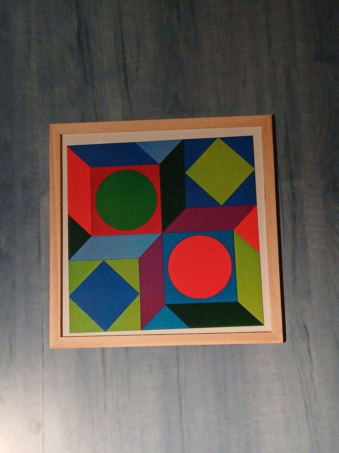 Tableau Vintage Art Optique - Victor Vasarely - Wooden Frame 30x30cm