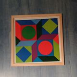 Tableau Vintage Art Optique - Victor Vasarely - Wooden Frame 30x30cm
