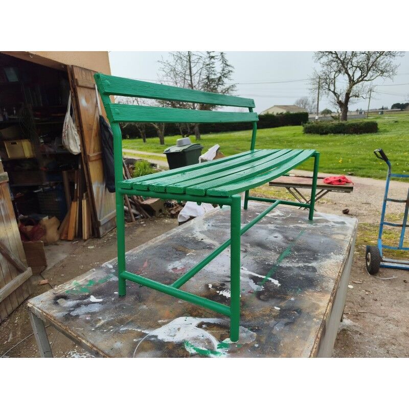 Banc des années 50 en fer et bois