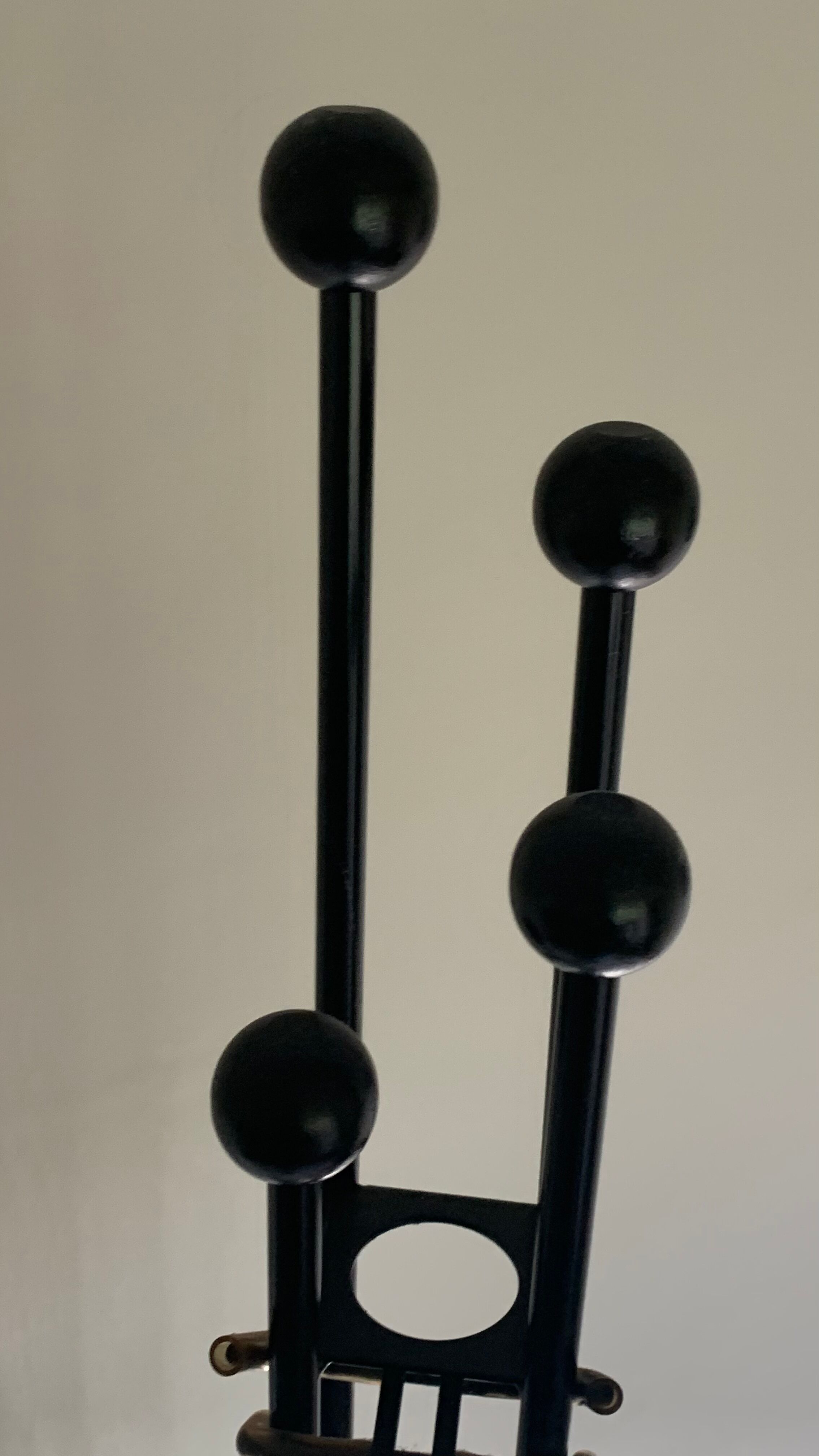 Vintage sixties iron and wood brutalist art deco standing coat rack France