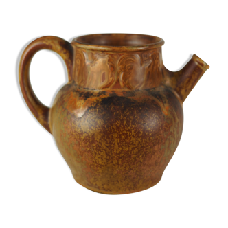 Rooster frieze pitcher, glaze with warm brown drips, ochre and volcanic - Denbac - 30s