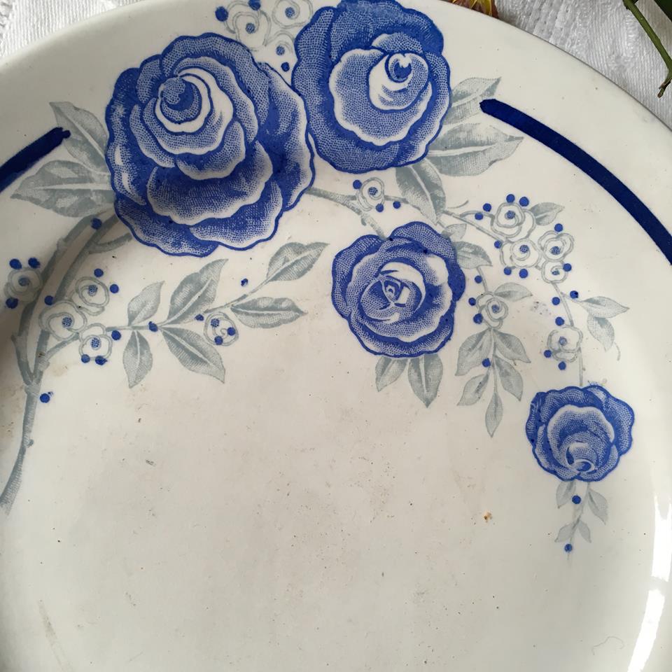 Six dinner plates don't match in red and blue