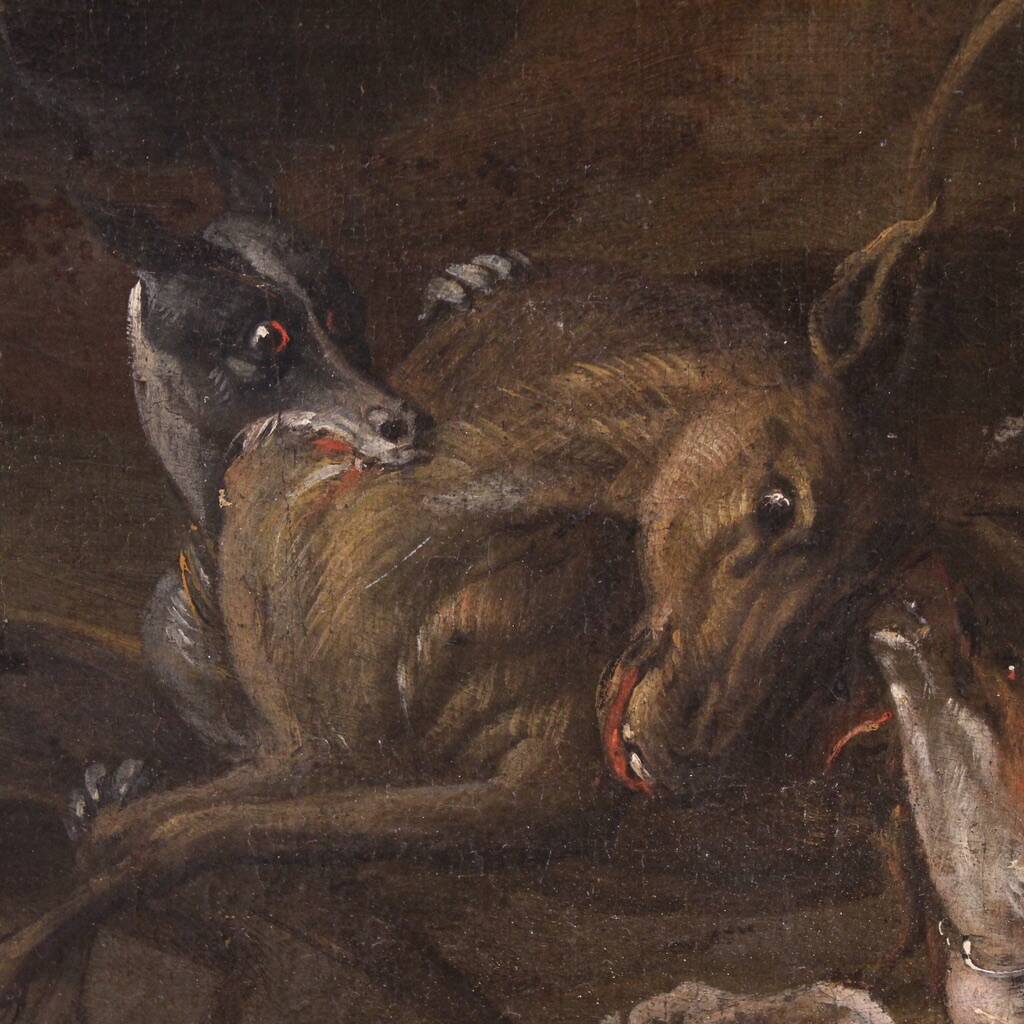 Peinture italienne antique d'une scène de chasse au cerf du XVIIIe siècle