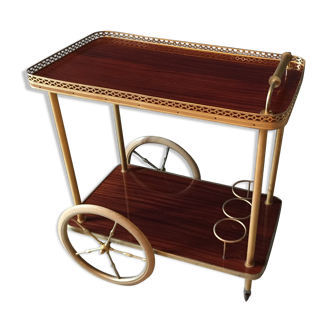 Serving wheels gold metal and wood vintage 1960