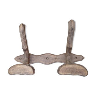 Porte manteaux bois  patiné 2 patères ancien dp 0722106