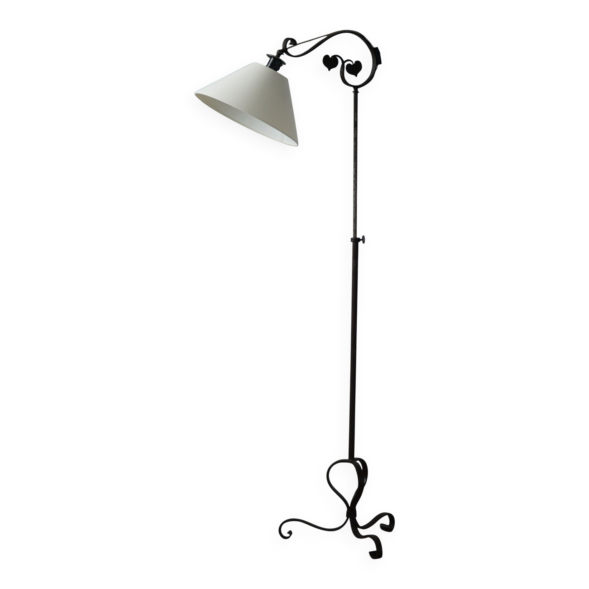 Lampadaire danois Art Déco, en fer forgé ajustable, forgé à la main, années 1930