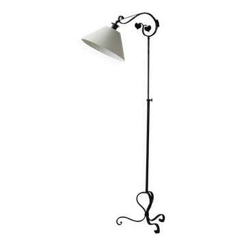 Danish Art Deco floor lamp, adjustable wrought iron, hand-forged, 1930s.