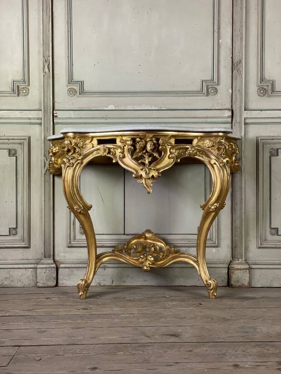 Louis XV style console table in gilded wood, 19th century