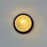 Pair of vintage wall lights, wood, brass and frosted glass, France, 1970.