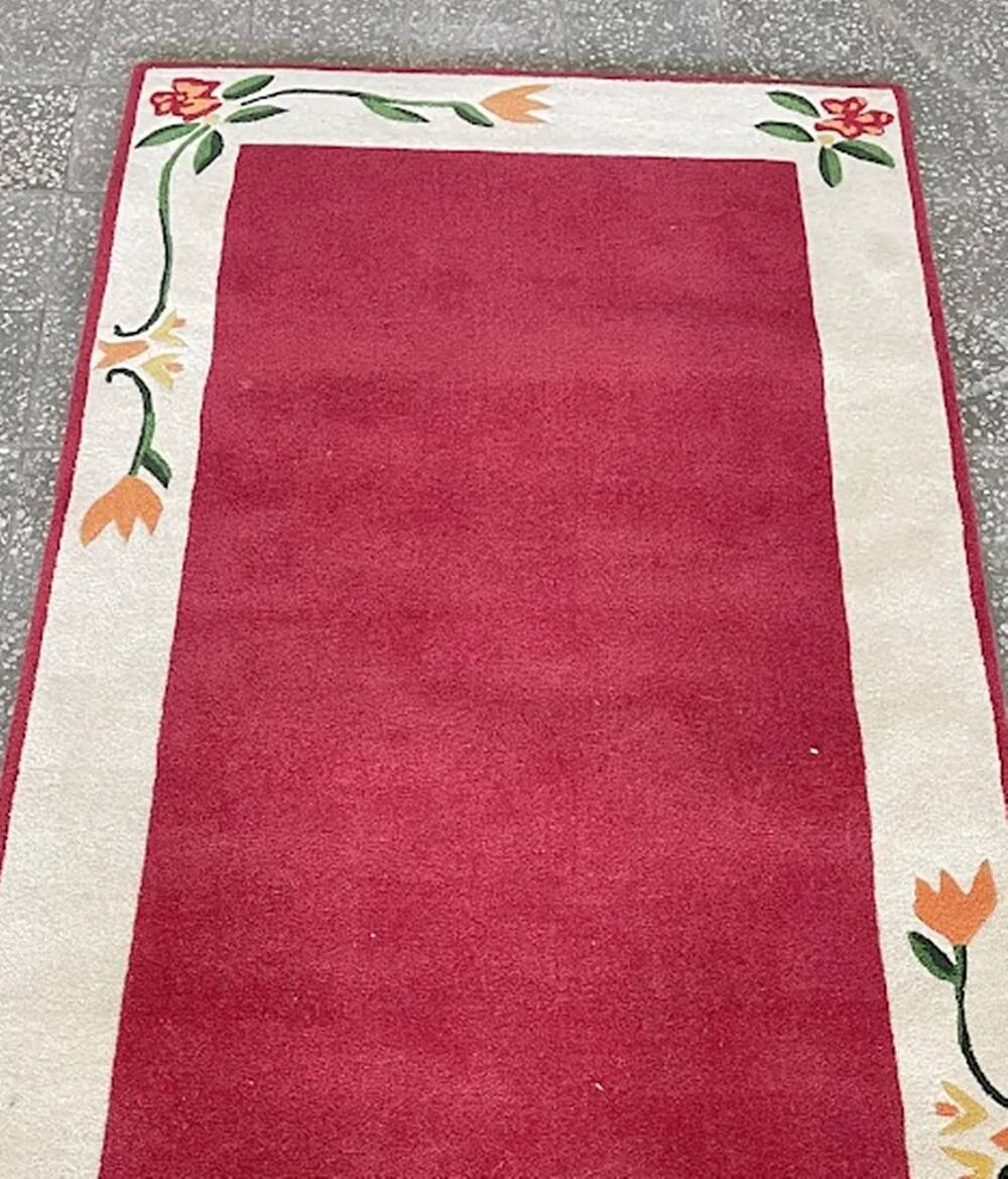 Hand-tufted wool rug "Blütenbordüre" Tisca 1980s France