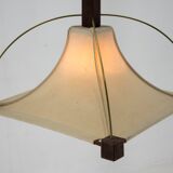 Lustre Design en Bois, Laiton et Tissu, 1980s