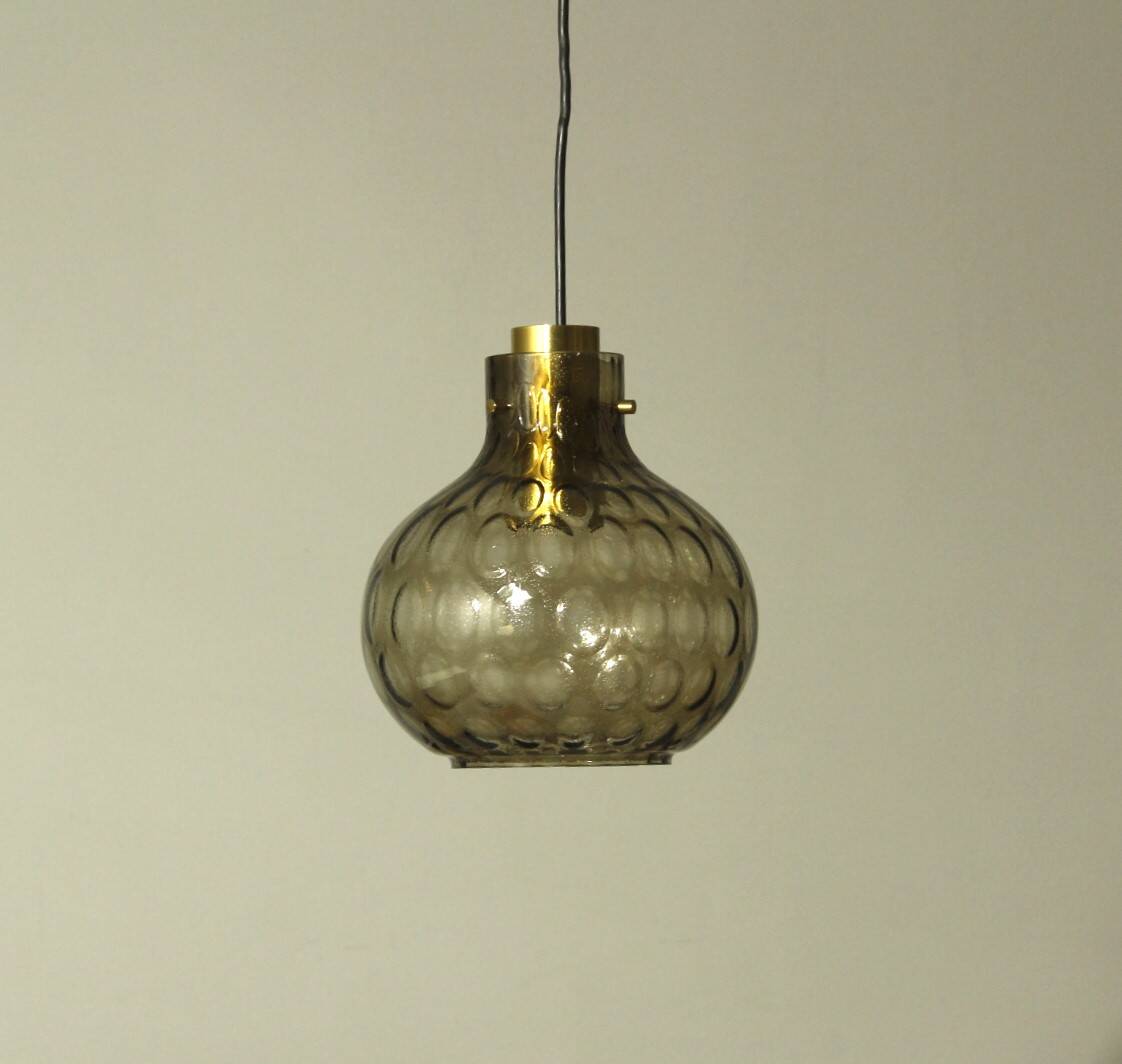 Bubble Glass & Brass Pendant by Helena Tynell for Limburg, 1960s