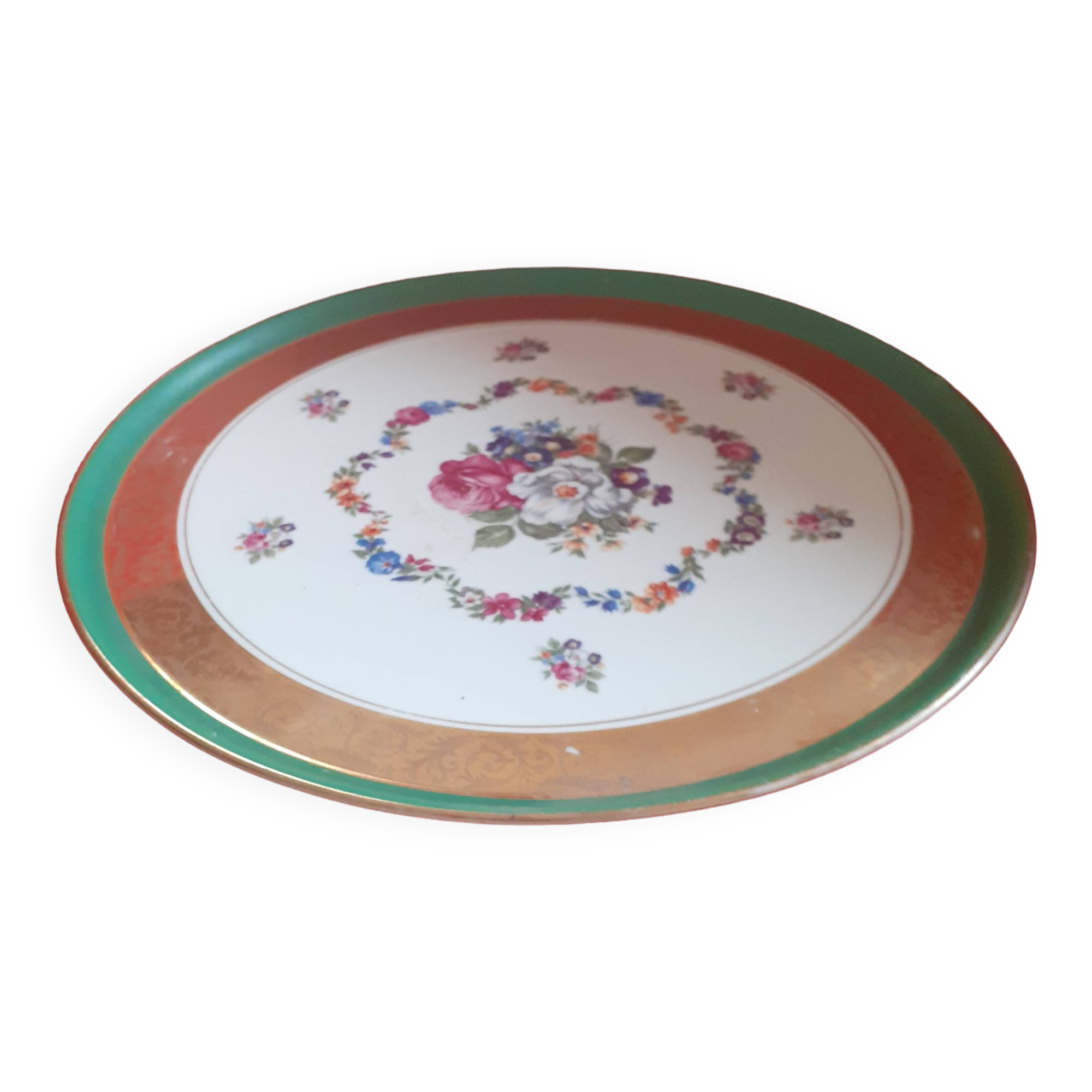 Hand painted pie dish. Bouquet of flowers. Limoges;