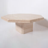 Table basse vintage octogonale en travertin 1970
