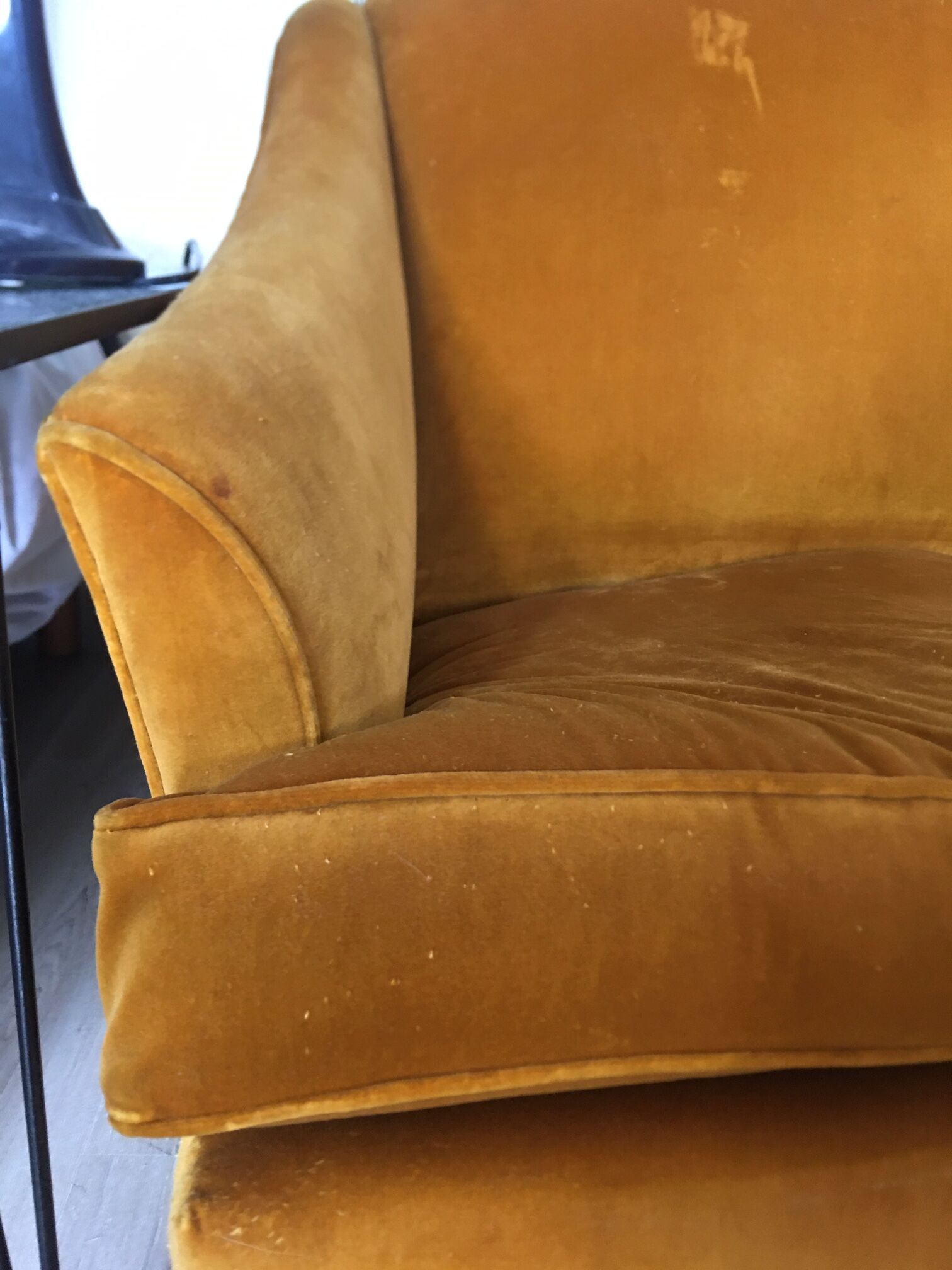 Yellow velvet sofa circa 1940