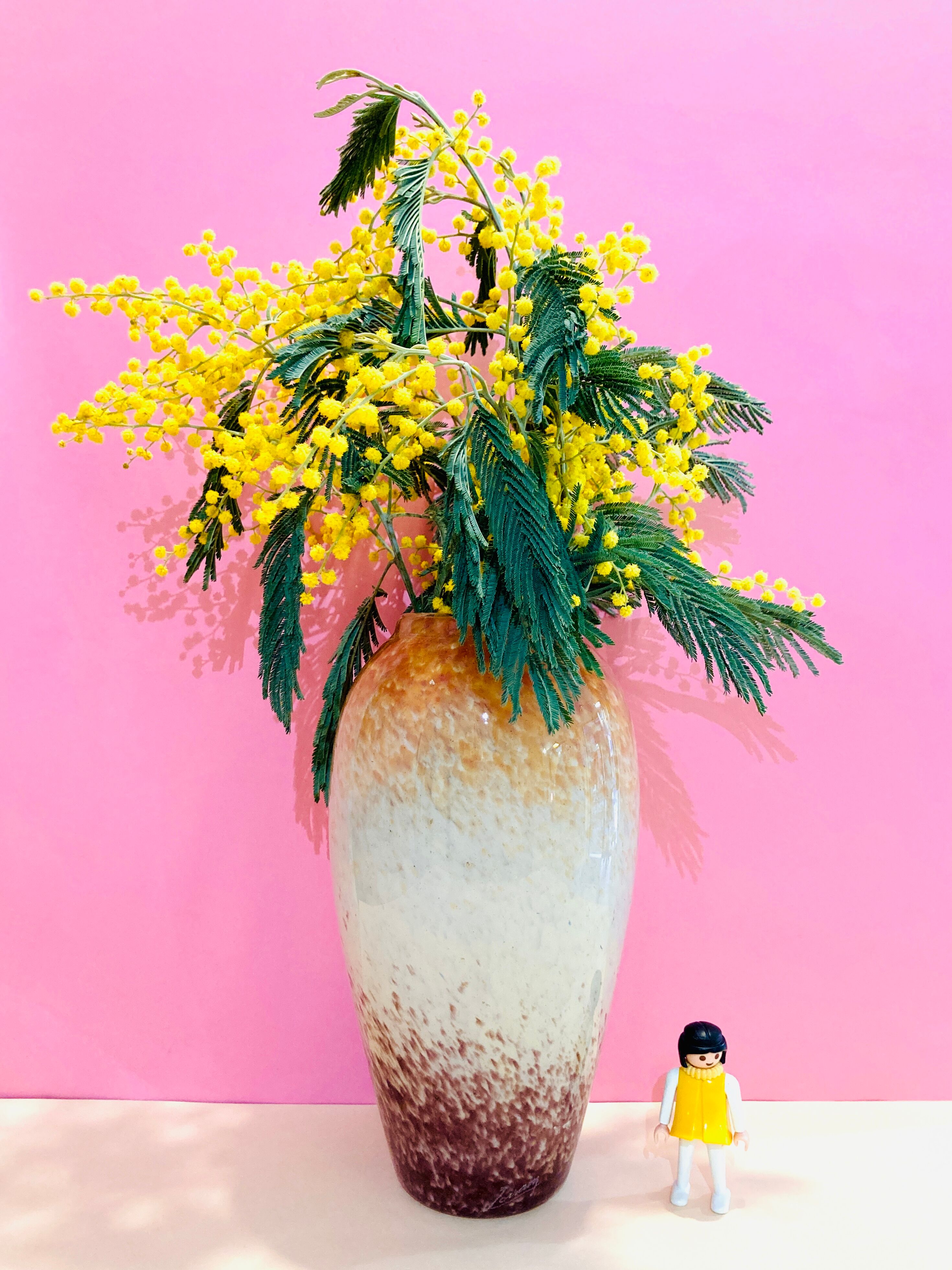 Large vase in marmoreen glass lorraine rosé/ecru/bordeaux-retro-vintage-deco