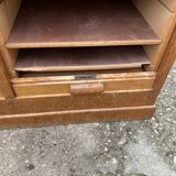 Double-column oak filing cabinet with curtains, 1950s.