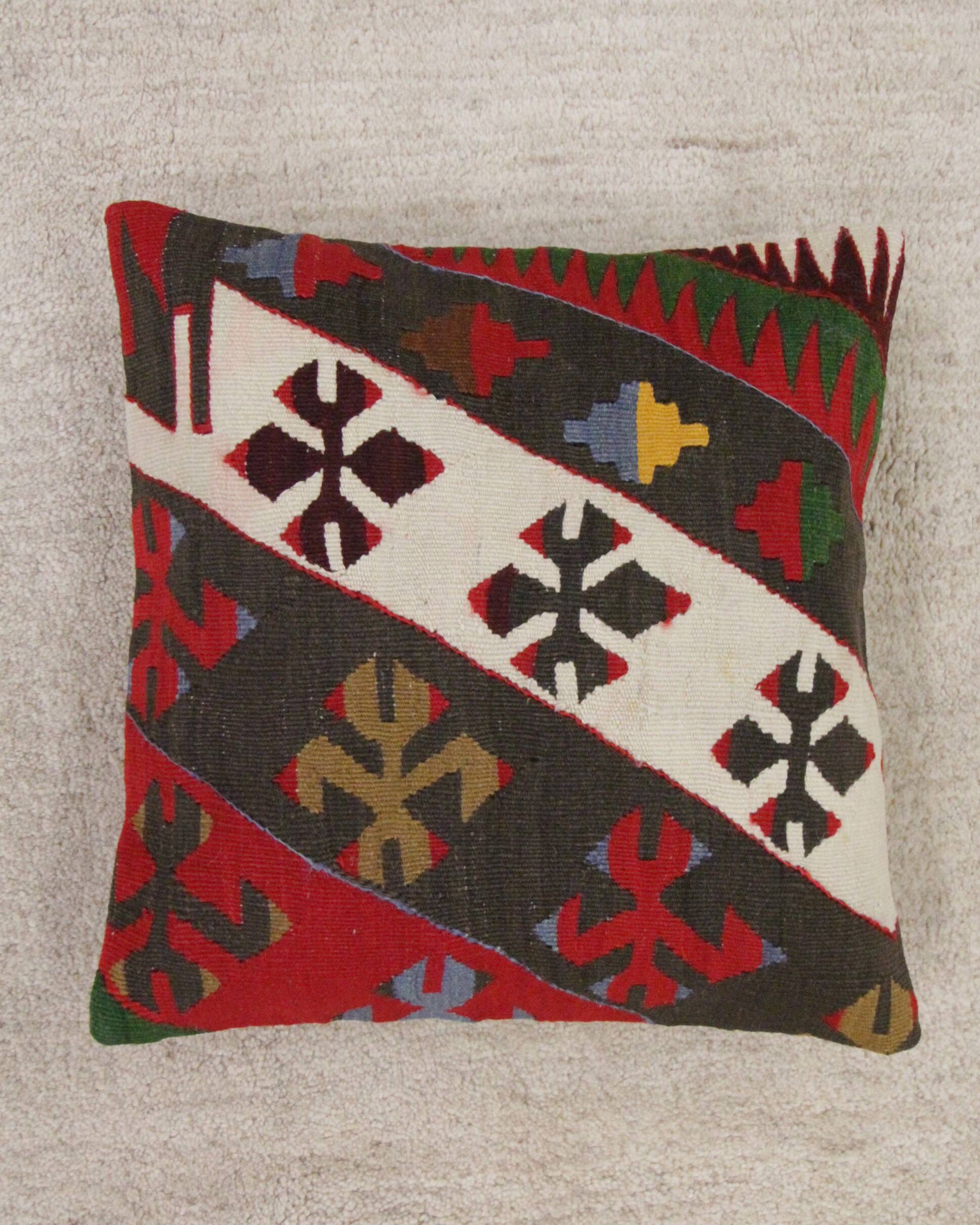 A Pair of Atique Turkish Flatweabe Kilim Cushion Cover, Geometric Pillow