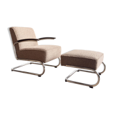 Fauteuil et ottoman Thonet 411 Bauhaus en tissu bouclé