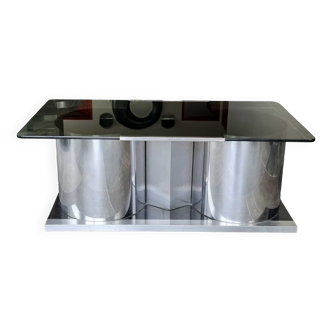 Table basse formant bar de Lodovico Acerbis, en acier et verre fumé vers 1970
