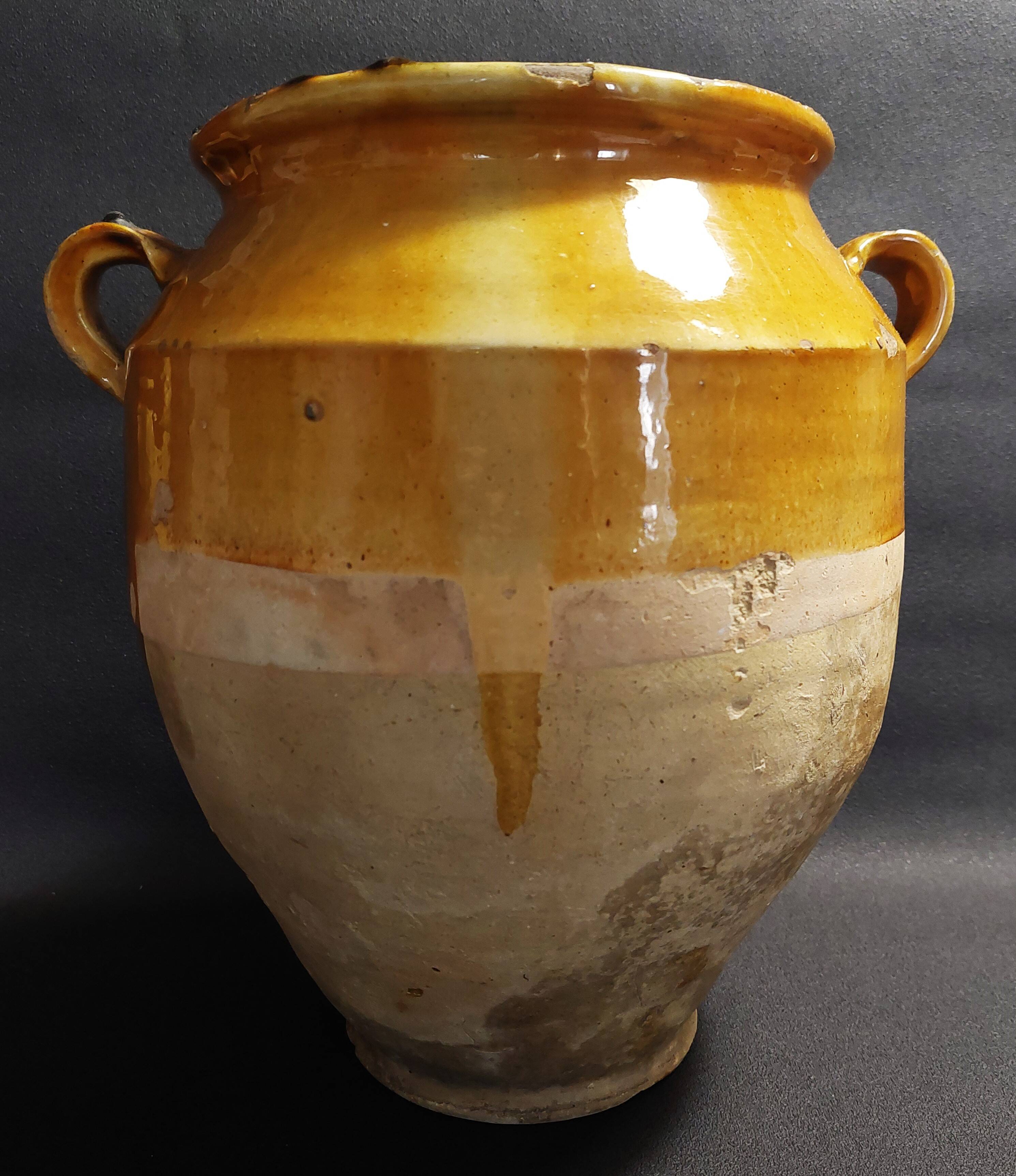Yellow glazed terracotta jam pot, South West, 19th century