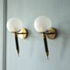 Pair of vintage wall sconces, brass sconce and opaque glass globe, vintage lamp, wall lamp, 50s.