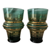 Paire de vases vert émeraude et doré , années 50-60