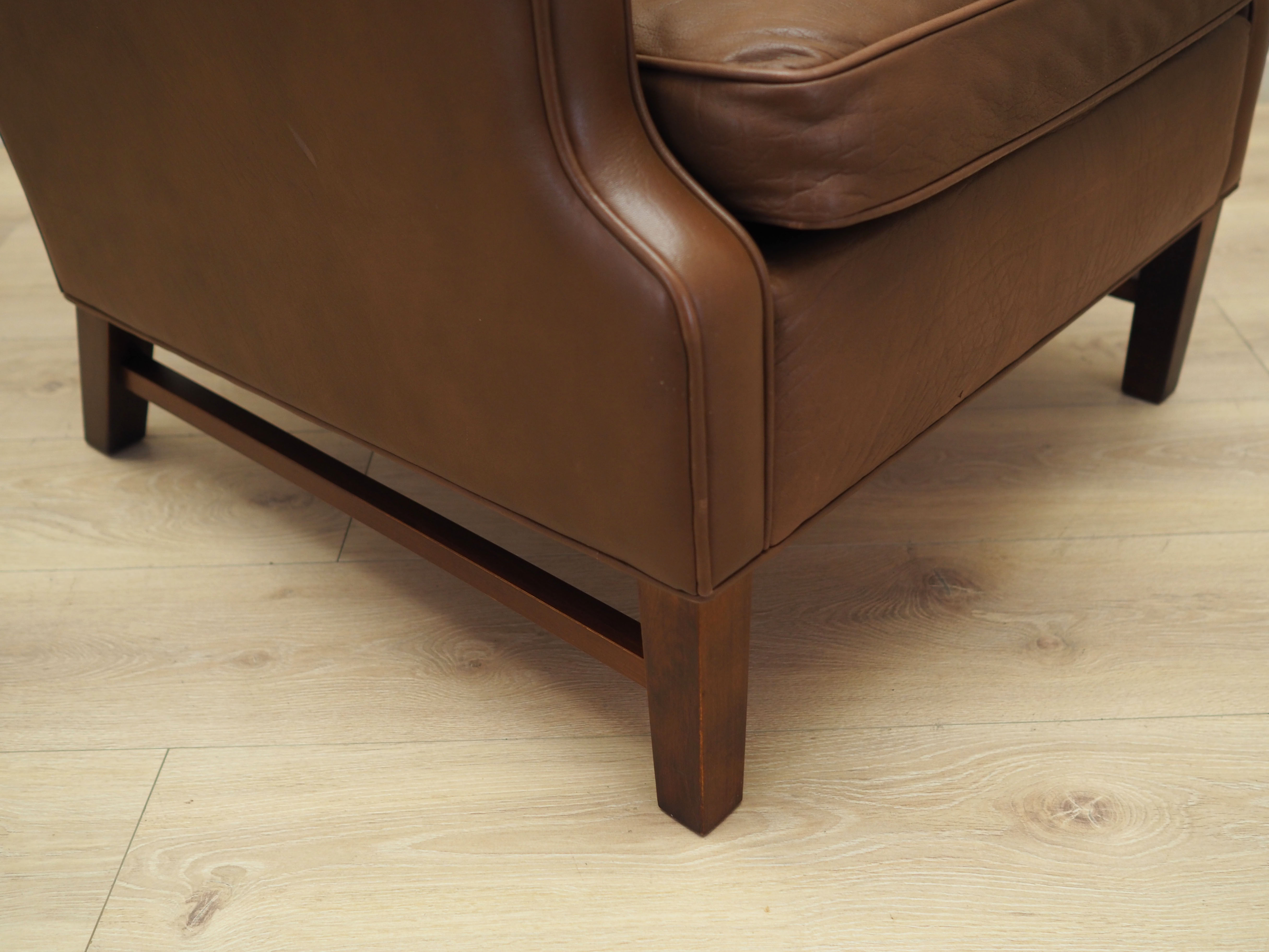 Brown leather armchair, Danish design, 1960s, production: Denmark