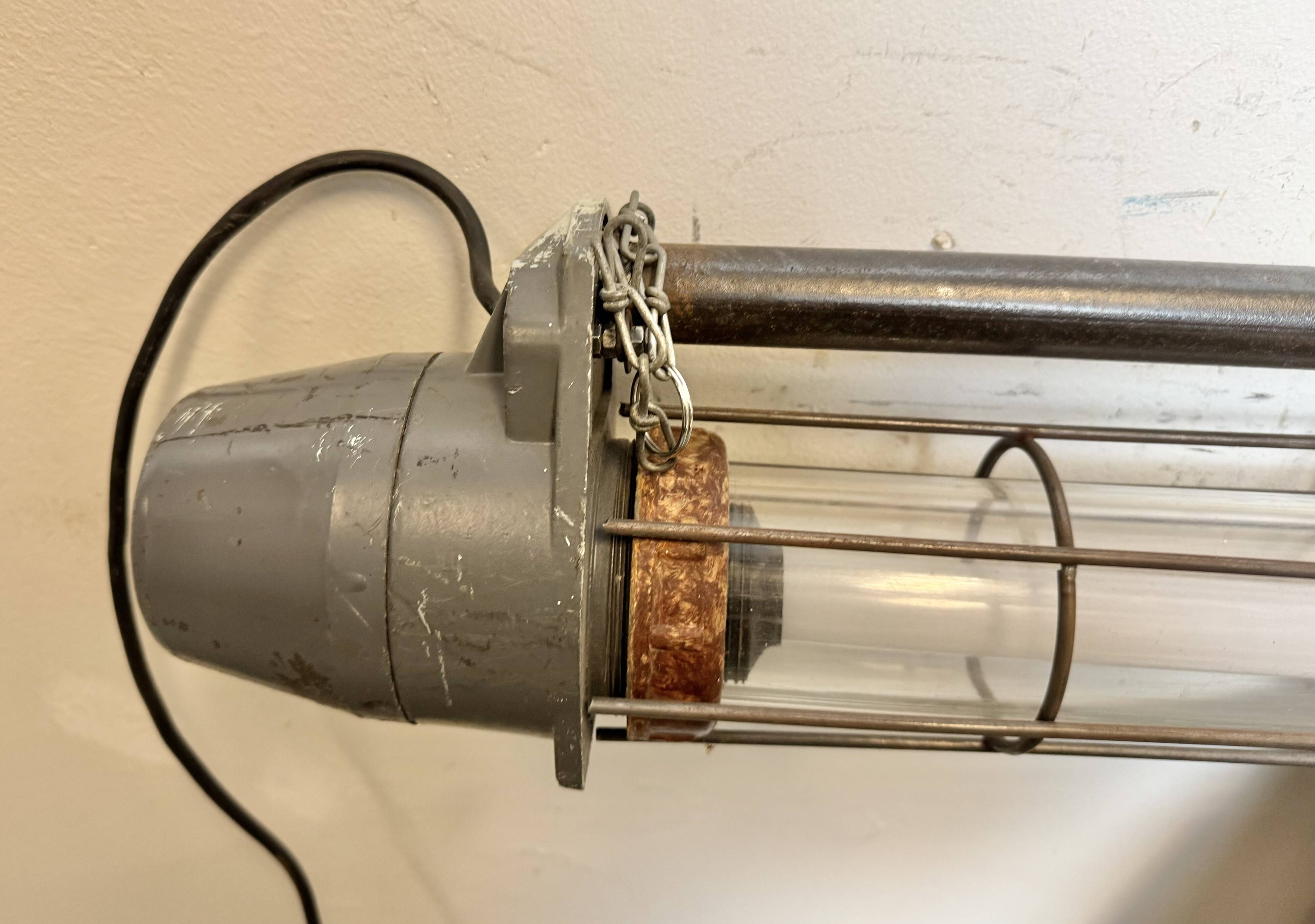Large Grey Soviet Industrial Hanging Tube Light, 1970s