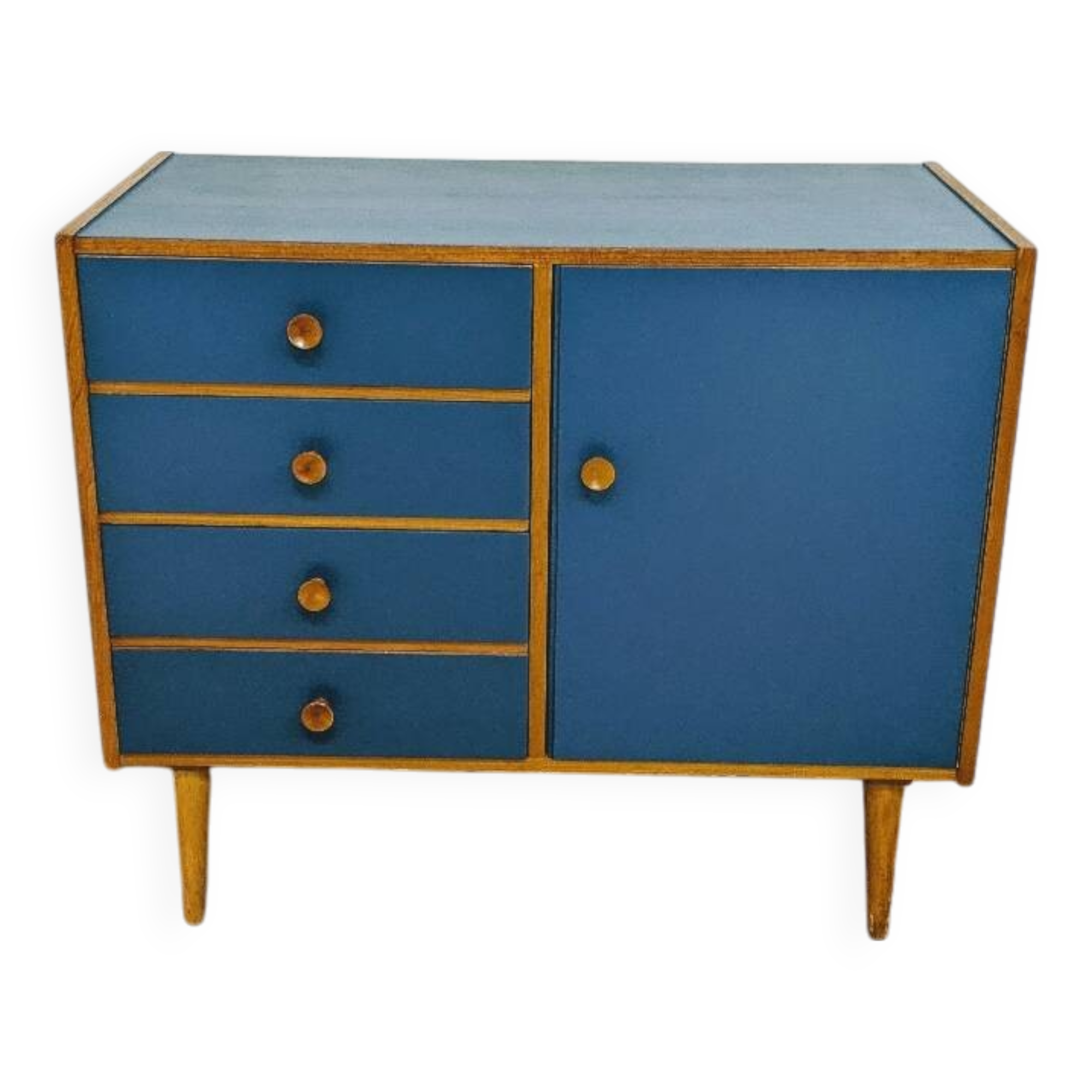 Vintage wooden and blue chest of drawers