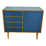 Buffet commode vintage en bois & bleu
