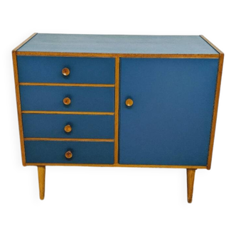 Vintage wooden and blue chest of drawers