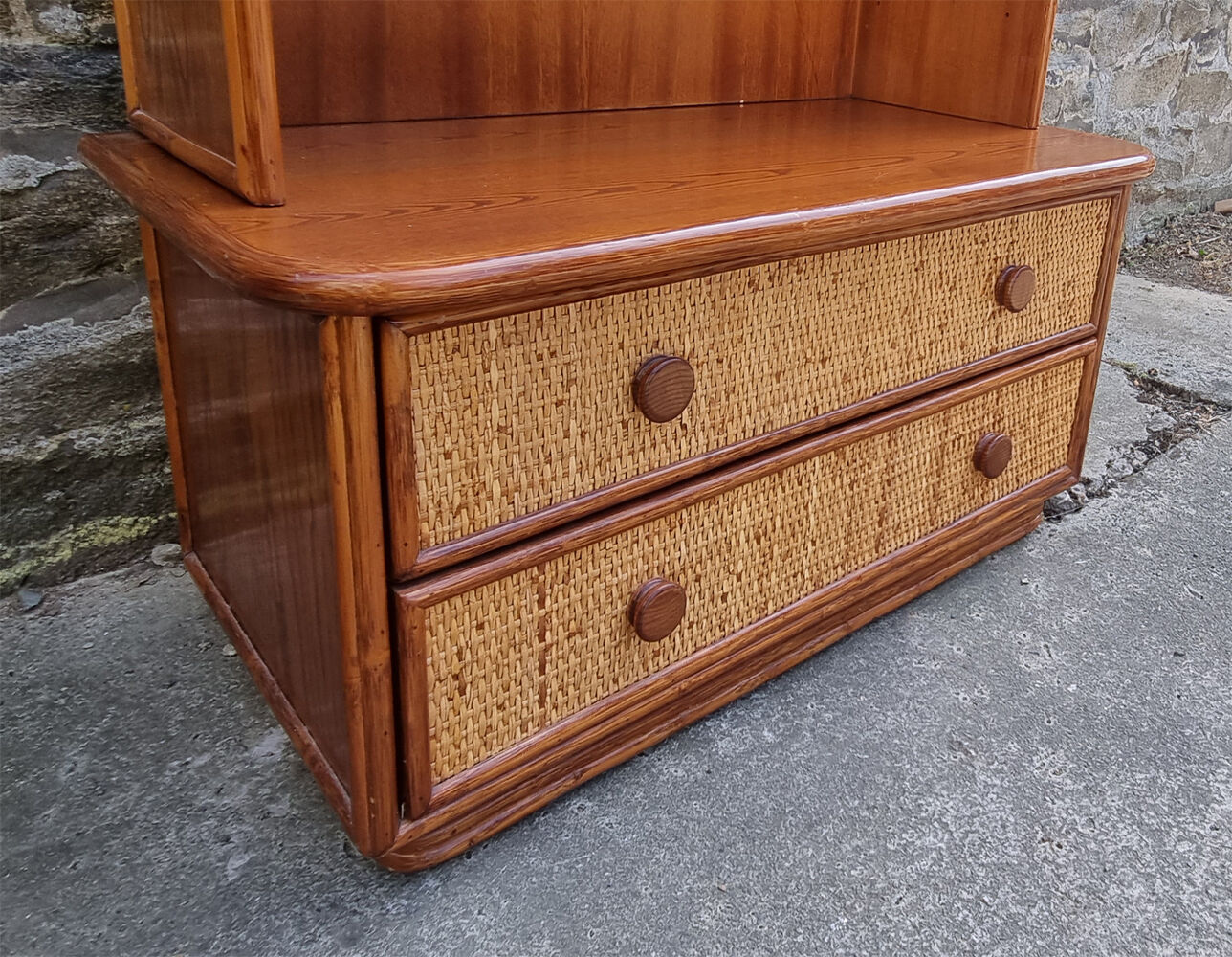 Maugrion bamboo and rattan bookcase with shelves, 1980s