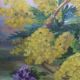 Tableau ancien, mimosa et violettes