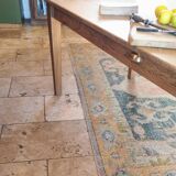 Solid oak farmhouse table with central drawer and extension