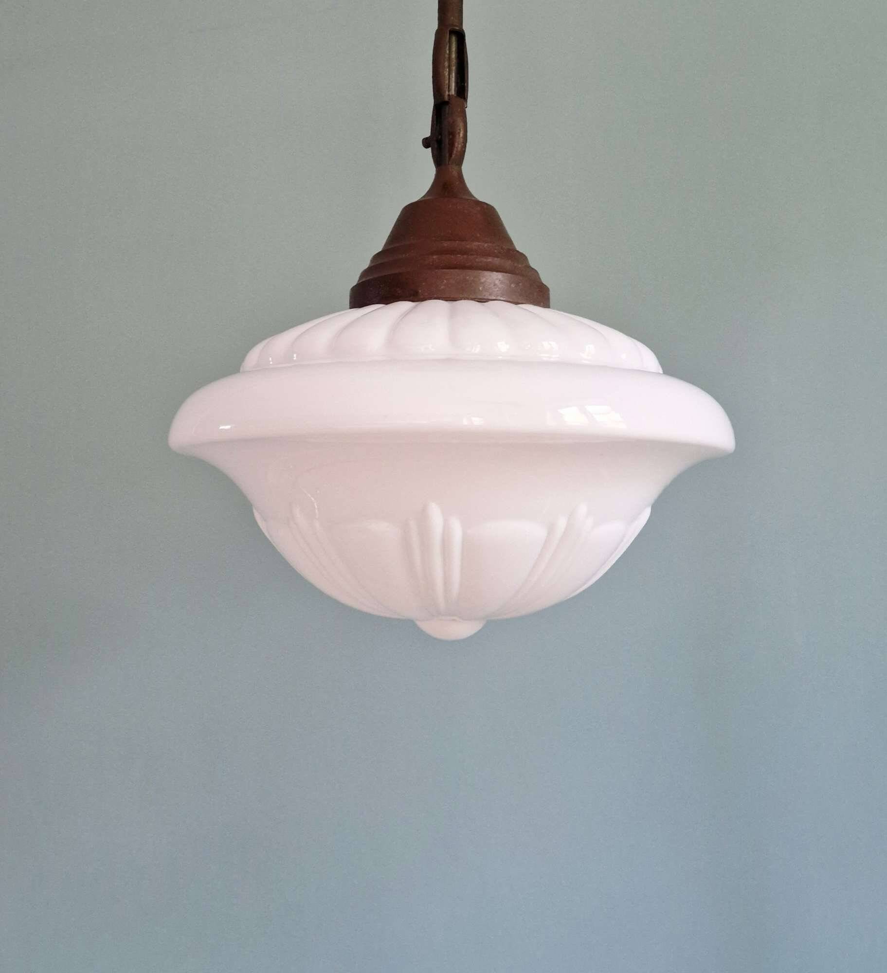 Philips Art Deco pendant light in white opaline, 1930s