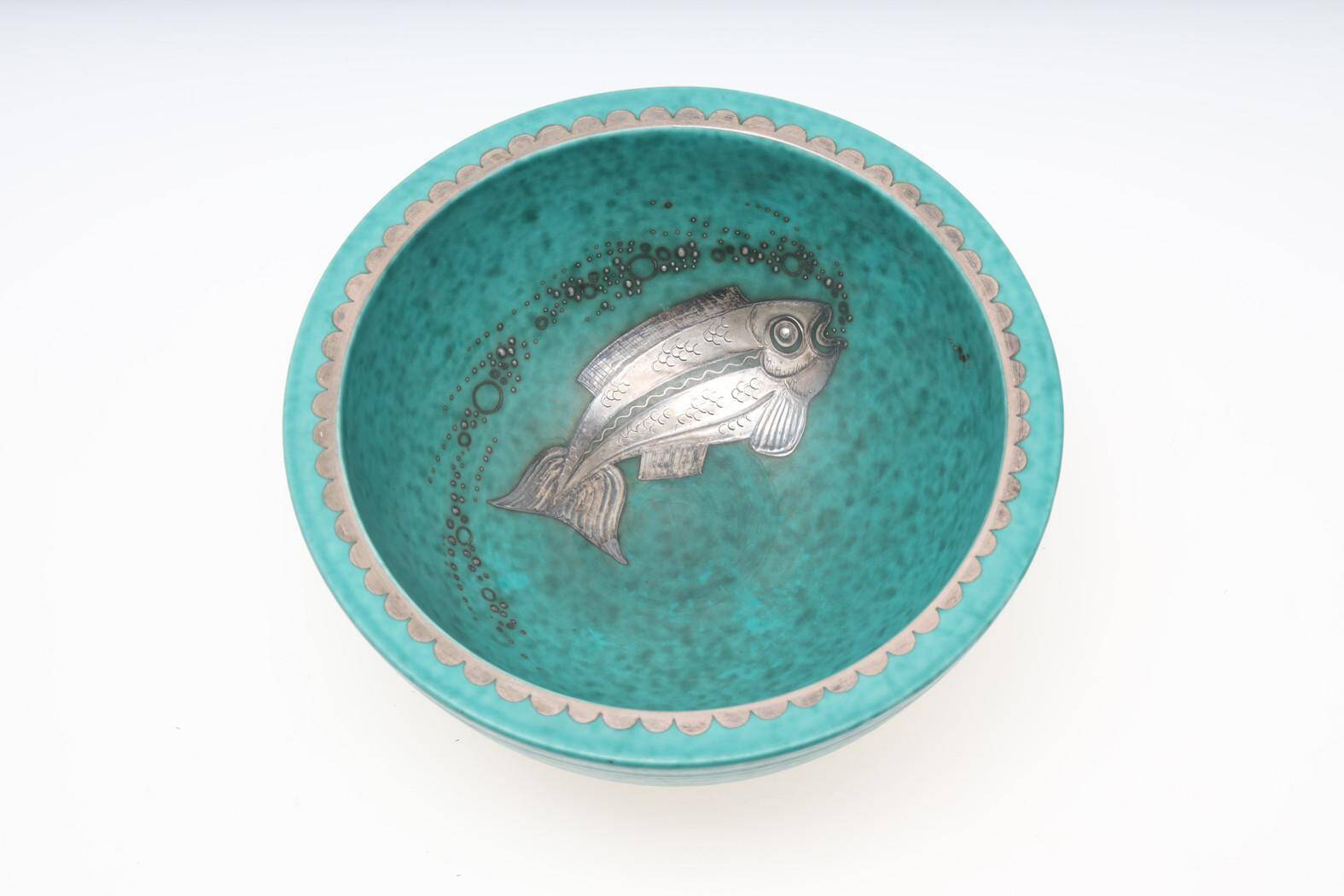 Bowl Wilhelm Kate in ceramic and silver Argenta Gustavsberg Sweden 1950