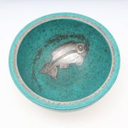 Bowl Wilhelm Kate in ceramic and silver Argenta Gustavsberg Sweden 1950
