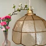 Vintage suspension lamp in mother-of-pearl and brass