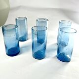 Verres à eau en verre bleu bullé
