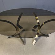 Vintage brass oval glass dining table, 1970s