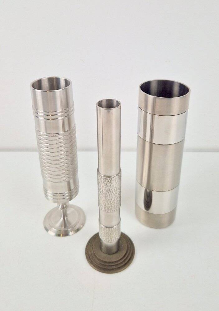 Brutalist Sculptural Metal and Brass Vases from BMF, Germany, 1960s, Set of 3