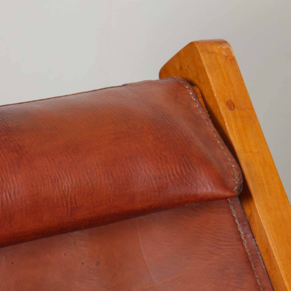 Pair of large wooden and leather armchairs from the 1980s