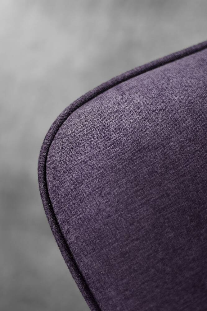 High-backed wing chair in oak and purple fabric, vintage Scandinavian style from the 1950s.
